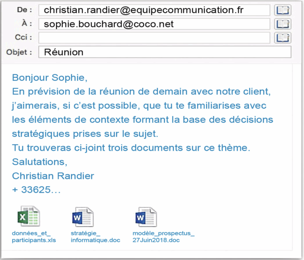 Exemple de mail écrit pour une personnalité bleue