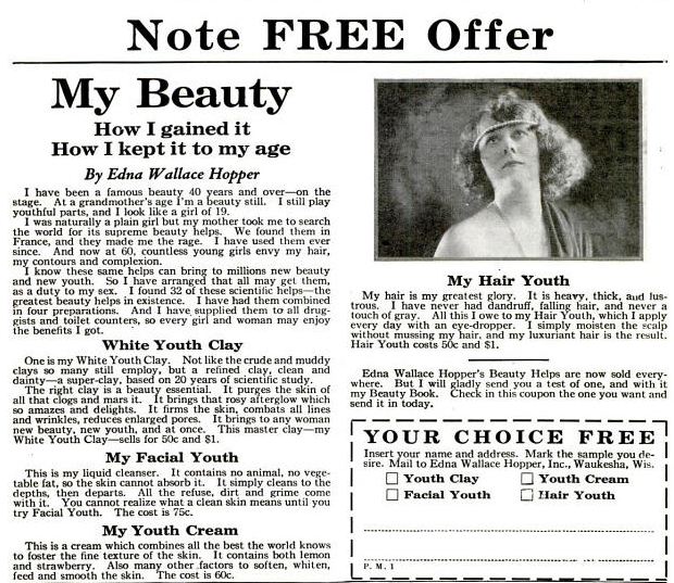 Publicité cosmétique Edna Wallace Hopper